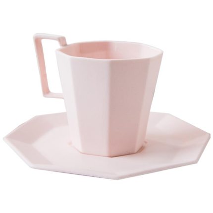 Ensemble tasse et soucoupe en céramique rose incassable, style japonais, en porcelaine, pour la décoration intérieure (OO50BD).
