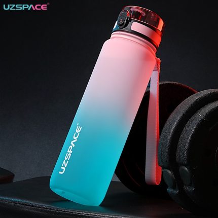 Gourde de sport UZSPACE 1000 ml avec indicateur de temps, étanche et résistante aux chocs, en Tritan givré, idéale pour les activités de plein air, les voyages, l'école et la salle de sport. Sans BPA.